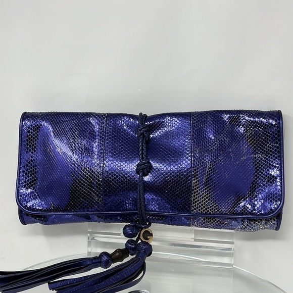 Gucci Malika Large Python Snakeskin Deep Metallic Purple Clutch - Picture 6 of 15
